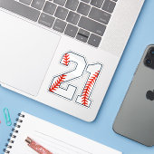 Baseball-Trikotnummer 21 Aufkleber (Laptop mit iPhone)