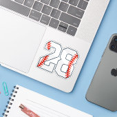 Baseball-Trikotnummer 28 Aufkleber (Laptop mit iPhone)