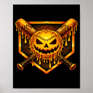 Baseball-Tropf-Pumpkin-gruseliger-Geist-Halloween- Poster