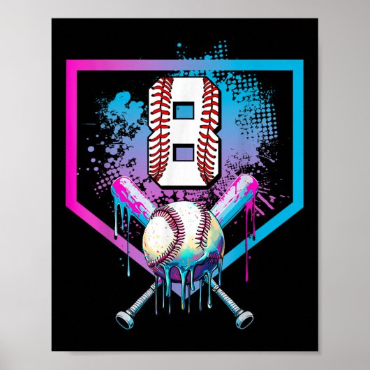 Baseball Tropfen 8. Geburtstag Zuhause Plate Boys  Poster (Vorne)