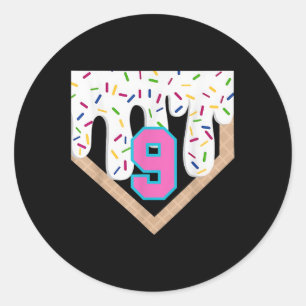Baseball Tropfen 9. Geburtstag Zuhause Plate Boys  Runder Aufkleber