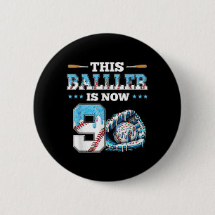 Baseball Tropfen 9. Geburtstagsparty Boy Sport Fan Button