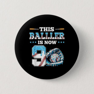 Baseball Tropfen 9. Geburtstagsparty Boy Sport Fan Button