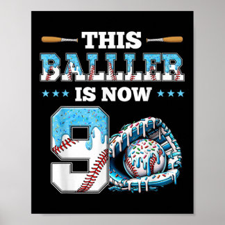 Baseball Tropfen 9. Geburtstagsparty Boy Sport Fan Poster
