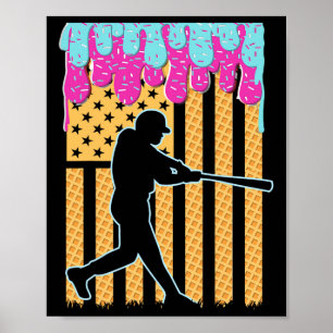 Baseball Tropfen Bat Boys Ice Creme American Flag  Poster