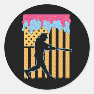 Baseball Tropfen Bat Boys Ice Creme American Flag Runder Aufkleber