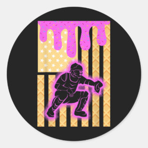 Baseball-Tropfen-Boys, die Eiscreme im Baseballarm Runder Aufkleber