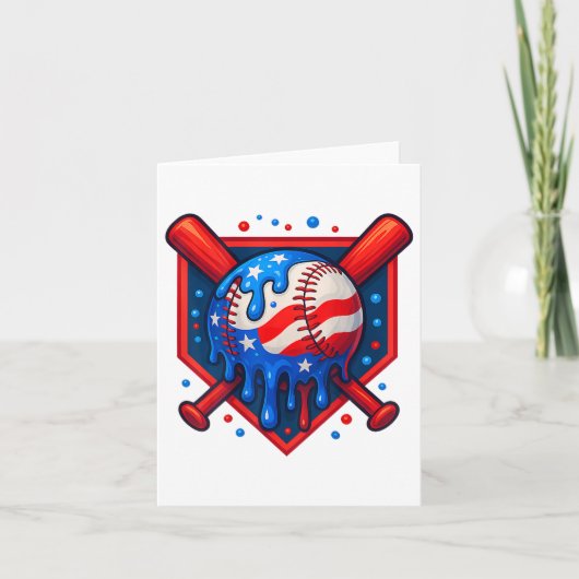 Baseball Tropfen Eiscreme 4. Juli US-Flagge Karte (Vorderseite)