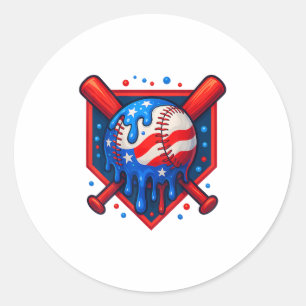 Baseball Tropfen Eiscreme 4. Juli US-Flagge Runder Aufkleber