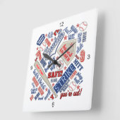 Baseball Typografie Red White Blue ID770 Quadratische Wanduhr (Winkel)