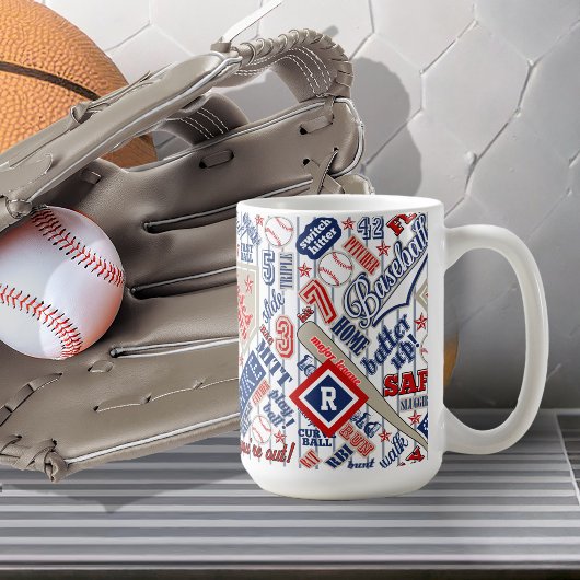 Baseball Typografie Red White Blue Monogram ID770 Kaffeetasse