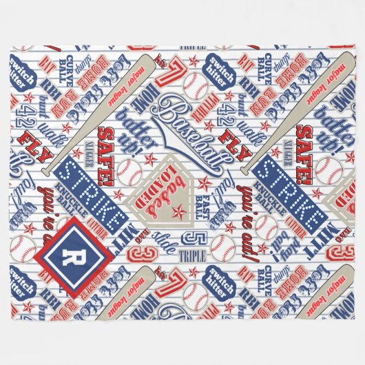 Baseball Typografie Red White Blue Stripes ID770 Fleecedecke (Vorderseite (Horizontal))