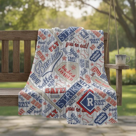 Baseball Typografie Red White Blue Stripes ID770 Fleecedecke