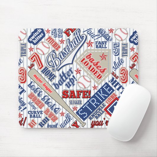 Baseball Typografie Red White Blue Stripes ID770 Mousepad (Mit Mouse)