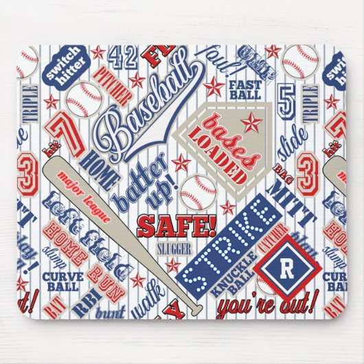 Baseball Typografie Red White Blue Stripes ID770 Mousepad (Vorne)