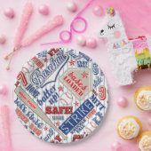 Baseball Typografie Red White Blue Stripes ID770 Pappteller (Party)