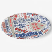 Baseball Typografie Red White Blue Stripes ID770 Pappteller (Schrägansicht)
