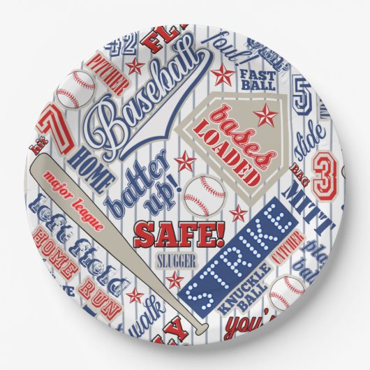 Baseball Typografie Red White Blue Stripes ID770 Pappteller (Vorderseite)