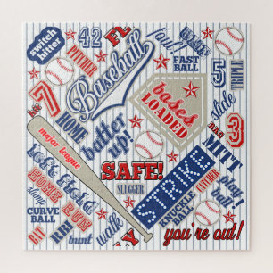 Baseball Typografie Red White Blue Stripes ID770 Puzzle