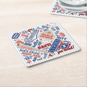 Baseball Typografie Red White Blue Stripes ID770 Rechteckiger Pappuntersetzer
