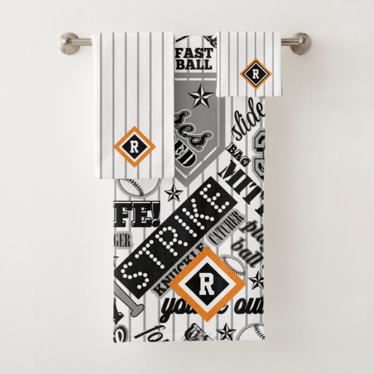 Baseball Typografie Schwarz-weiß Streifen ID770 Badhandtuch Set (Insitu)