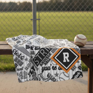Baseball Typografie Schwarz-weiß Streifen ID770 Fleecedecke