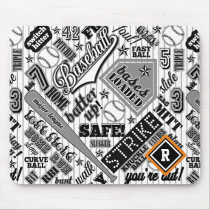 Baseball Typografie Schwarz-weiß Streifen ID770 Mousepad