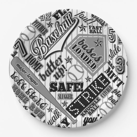 Baseball Typografie Schwarz-weiß Streifen ID770 Pappteller (Vorderseite)