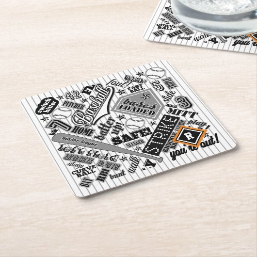 Baseball Typografie Schwarz-weiß Streifen ID770 Rechteckiger Pappuntersetzer (angewinkelt)