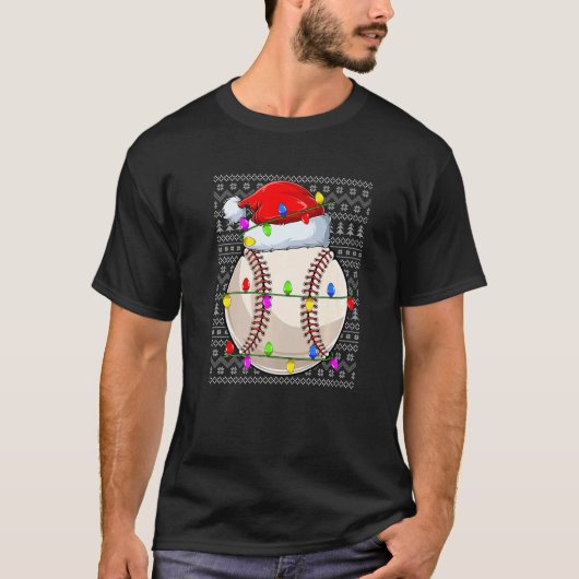 Baseball Ugly Sweater Christmas Pajama Lights Spor T-Shirt (Vorderseite)