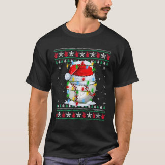 Baseball Ugly Sweater Style Xmas Lighting Baseball T-Shirt