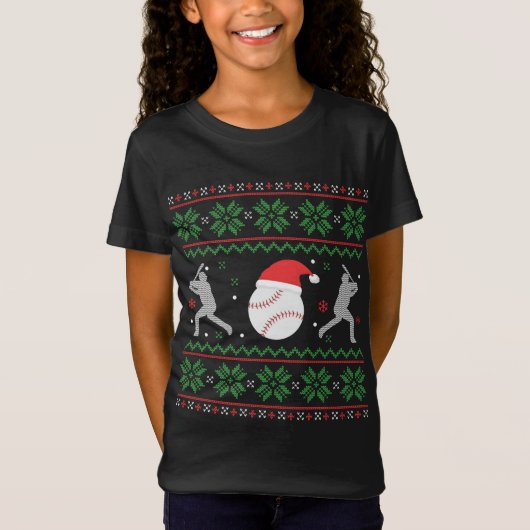 Baseball Ugly Weihnachtssüßer Funny Xmas Basebal T-Shirt (Vorderseite)