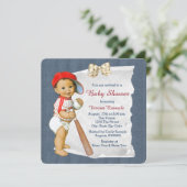 Baseball und Denim Baby Boy Dusche Einladung (Stehend Vorderseite)