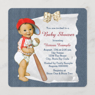 Baseball- und Denim-Baby-Party für Jungen Einladung