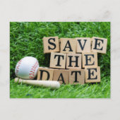Baseball und Fledermaus, Save the Date auf grünem  Postkarte (Vorderseite)