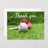 Baseball und Fledermaus sind auf grünem Gras. Dank Postkarte (Vorne/Hinten)