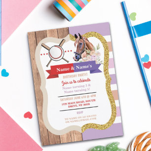 Baseball und Horse Joint Boy Girl Birthday Einladu Einladung