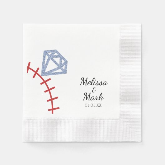 Baseball und Ring-Glitzer Monogram Napkins Serviette (Vorderseite)