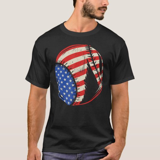 Baseball US American Flag July 4th Patriotic Vinta T-Shirt (Vorderseite)