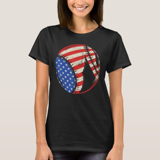 Baseball US American Flag July 4th Patriotic Vinta T-Shirt (Vorderseite)