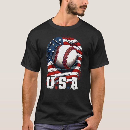 Baseball USA Flag Patriotic 4th Of July Baseball T-Shirt (Vorderseite)