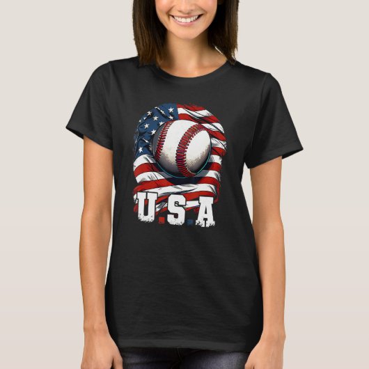 Baseball USA Flag Patriotic 4th Of July Baseball T-Shirt (Vorderseite)