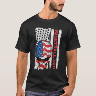 Baseball Vater American Flag Skull Sunglass Patrio T-Shirt
