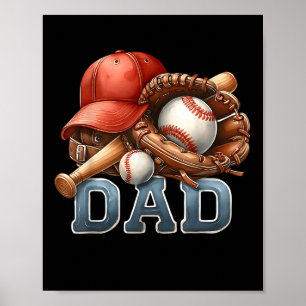 Baseball-Vater Vatertag Baseballspieler Schläger F Poster