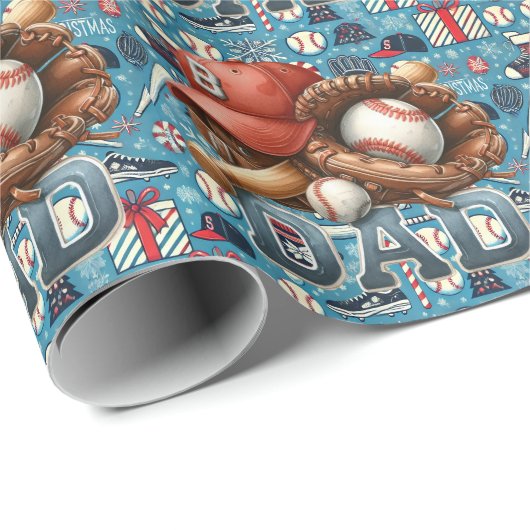 Baseball VATER Weihnachtsblauer Hintergrund Geschenkpapier (Rolleneckpunkt)