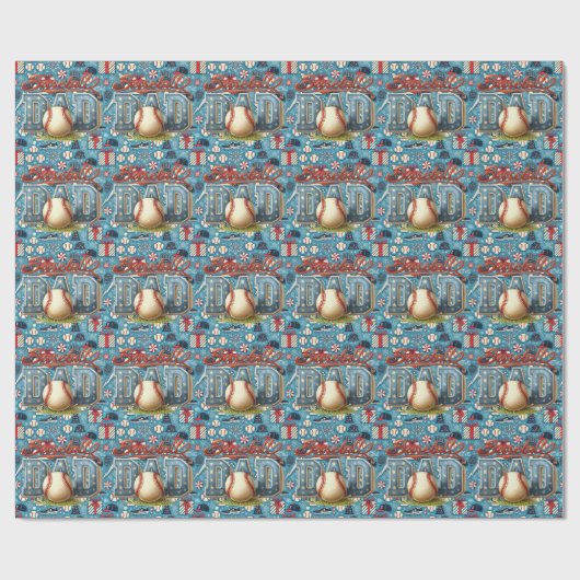 Baseball VATER Weihnachtsblauer Hintergrund Geschenkpapier (Flach)