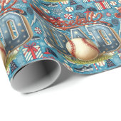 Baseball VATER Weihnachtsblauer Hintergrund Geschenkpapier (Rolleneckpunkt)