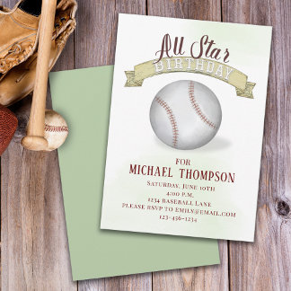 Baseball Vintag Simple All Star Geburtstagsbanner Einladung