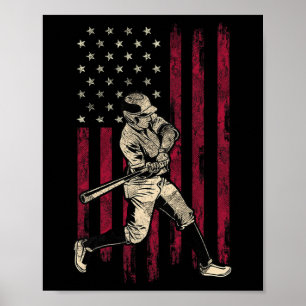 Baseball Vintage Amerikanische Flagge 4. Juli Tee Poster