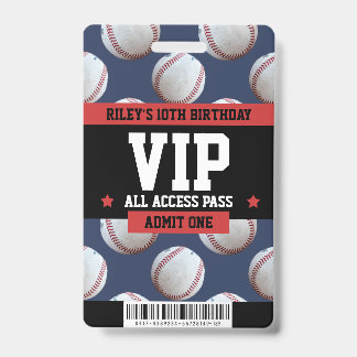 Baseball VIP Birthday Party Guest Pass Ausweis